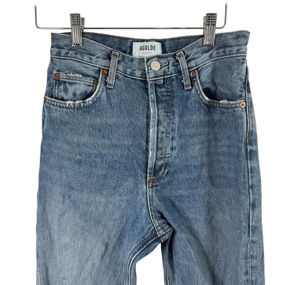 Agolde 90s Pinch Waist Jeans Button Fly Distressed Lineup Medium Wash Womens 25 - Picture 3 of 10